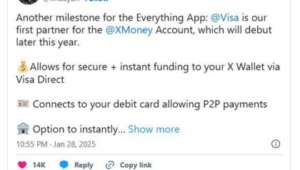 马斯克的X离“微信梦”更近了！合作美国最大信用卡网络Visa进军金融服务