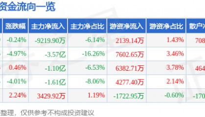 股票行情快报：拓尔思（300229）8月13日主力资金净卖出9219.90万元