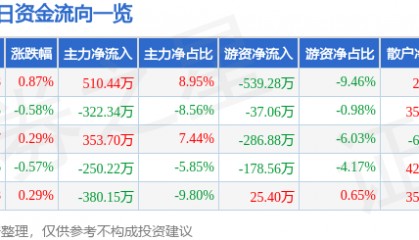 股票行情快报：中央商场（600280）8月11日主力资金净买入510.44万元