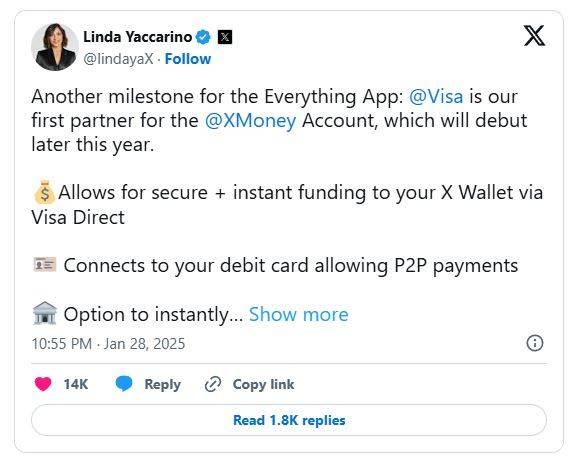 马斯克的X离“微信梦”更近了！合作美国最大信用卡网络Visa进军金融服务